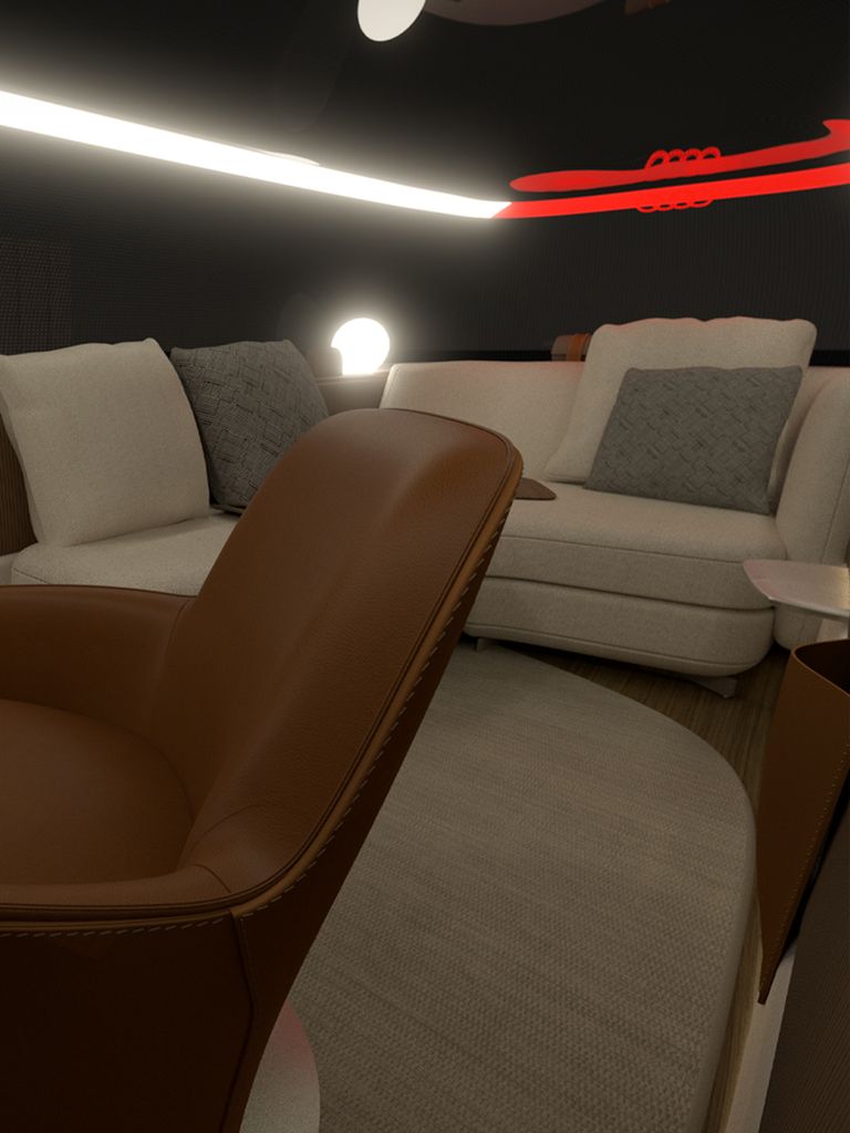 Le design intérieur de Poliform montre comment l'intérieur est éclairé dans l'obscurité avec divers éléments lumineux.